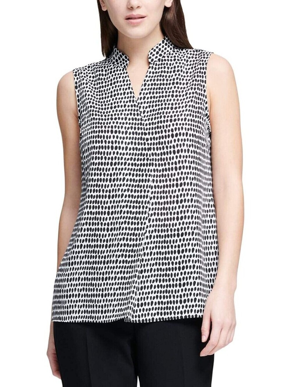 DKNY Womens Printed Split Neck Shell Size S